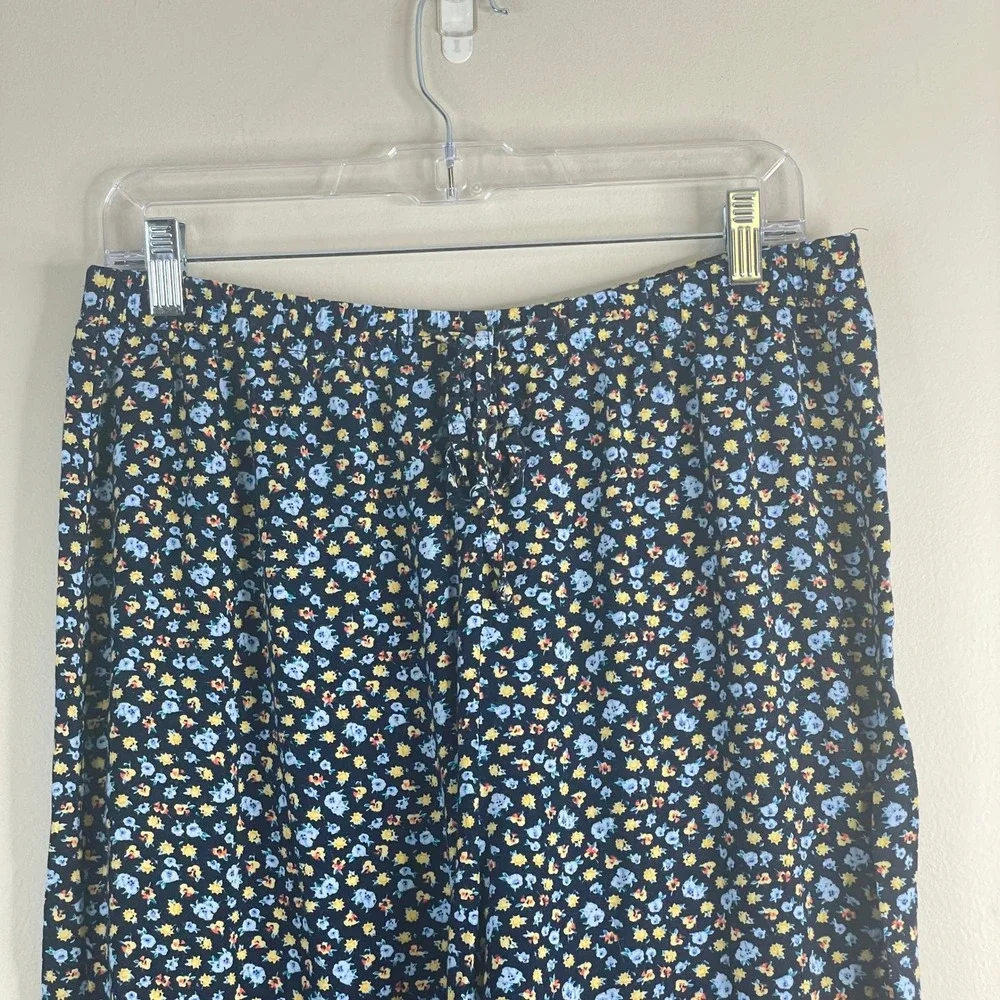 Boutique Wide Leg Pants Women Large Blue Ditsy Floral Casual Travel Lounge Comfy